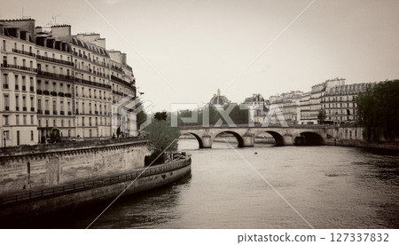 Old-fashioned streetscape along the river 127337832