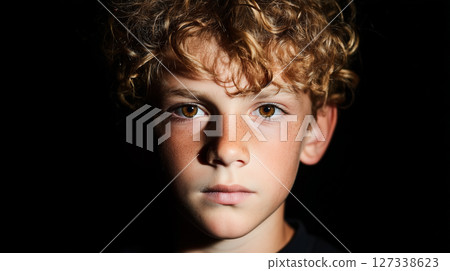 淺棕色眼睛的男孩肖像 127338623