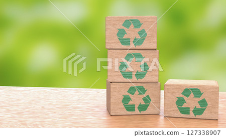 The Recycle symbol on Box for eco concept 3d Rendering. 127338907