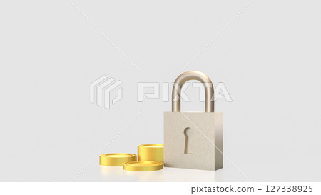 The Lock and coins for Security concept 3d Rendering. The Lock and coins for Security concept 3d Rendering. 127338925