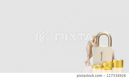 The Lock and coins for Security concept 3d Rendering. 127338926