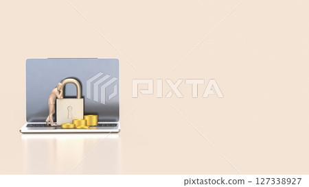 The Lock and coins on Laptop for Security concept 3d Rendering. The Lock and coins on Laptop for Security concept 3d Rendering. 127338927