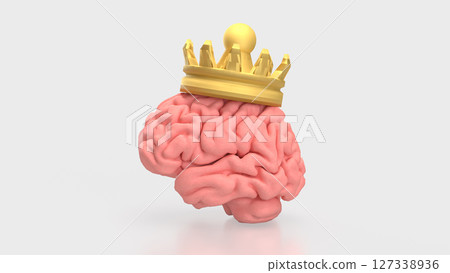 The Brain and gold crown for sci or medicine concept 3d Rendering. 127338936