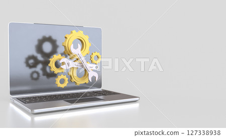 The Laptop and Gear for fix or repair concept 3d Rendering. The Laptop and Gear for fix or repair concept 3d Rendering. 127338938