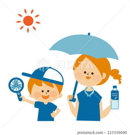 Heat stroke prevention Family Outdoor illustration material 127339090