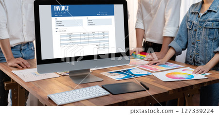 Invoice on computer screen from accounting application. brisk. 127339224