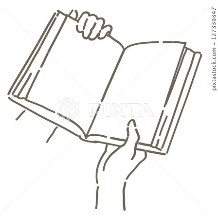 Illustration of a scene where a book is being read. Hands and books. Simple touch, vector illustration material. Illustration of a scene where a book is being read. Hands and books. Simple touch, vector illustration material. 127339347