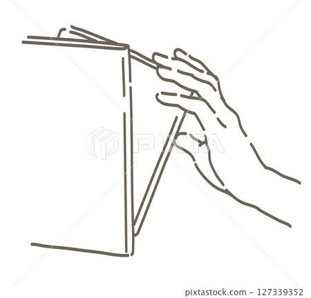 Illustration of a hand taking a book out of a bookshelf. Hand and book. Simple touch, vector illustration material. 127339352