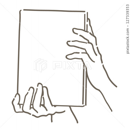 一手拿著書的插圖。手和書。簡單的觸感，向量插圖素材。 127339353