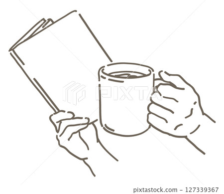 Illustration of a hand holding a book and coffee. Vector illustration material. Illustration of a hand holding a book and coffee. Vector illustration material. 127339367