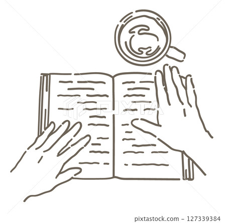 Illustration of a hand holding a book and a cup of coffee. Vector illustration material. 127339384