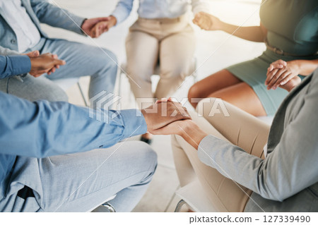 Business people, team building and support holding hands for trust at corporate company. Solidarity, cooperation and collaboration of office employees with respect, care and compassion. Business people, team building and support holding hands for trust at corporate company. Solidarity, cooperation and collaboration of office employees with respect, care and compassion. 127339490