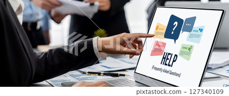 Analyst team working on data analysis dashboard on laptop screen. Insight Analyst team working on data analysis dashboard on laptop screen. Insight 127340109