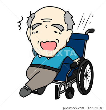 Illustration of a grandfather about to fall off his wheelchair 127340183
