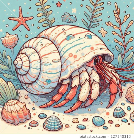 Cute hermit crab illustration 127340313