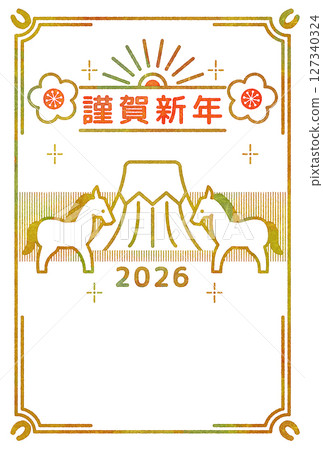 馬年線描簡單新年賀卡插圖 馬年線描簡單新年賀卡插圖 127340324