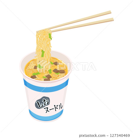 用筷子吃鹽口味泡麵的圖例 127340469