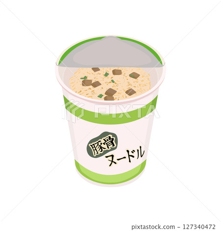 打開的豚骨方便麵杯插圖 127340472