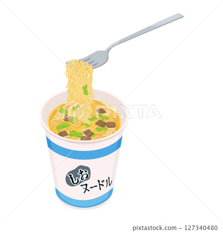 用叉子吃鹽口味泡麵的示意圖 用叉子吃鹽口味泡麵的示意圖 127340480