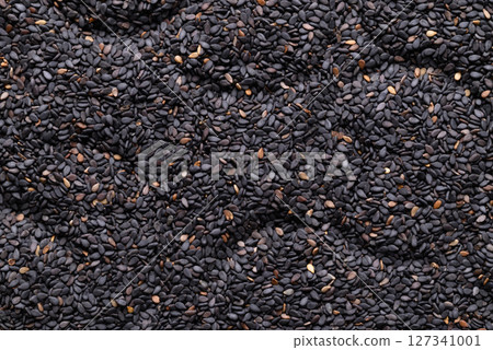 Black sesame seed texture background, Food ingredient Black sesame seed texture background, Food ingredient 127341001