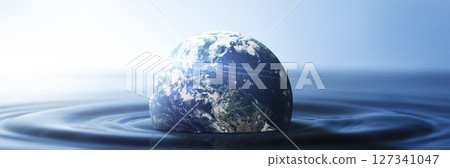 Water, planet and climate change with the earth in a puddle as a symbol of global warming or temperature shift. Nature, abstract and background with the world in the sea or ocean for sustainability Water, planet and climate change with the earth in a puddle as a symbol of global warming or temperature shift. Nature, abstract and background with the world in the sea or ocean for sustainability 127341047