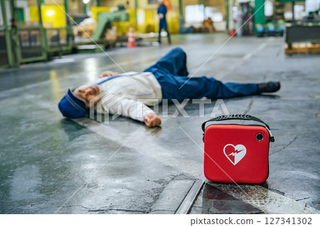 A worker collapses at a factory and an AED A worker collapses at a factory and an AED 127341302