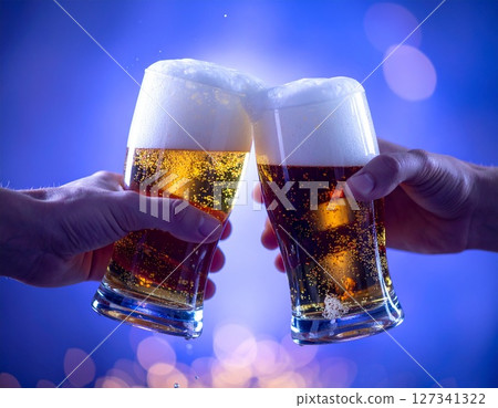 Toasting with friends over a cold beer outdoors 1 AI-generated image 127341322