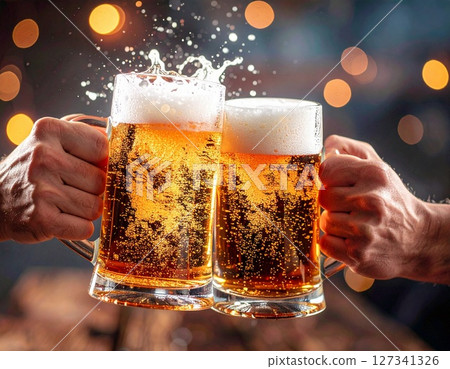 Toasting with friends over a cold beer outdoors 4 AI-generated image Toasting with friends over a cold beer outdoors 4 AI-generated image 127341326
