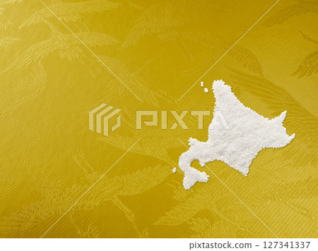 A map of Hokkaido made from rice 127341337