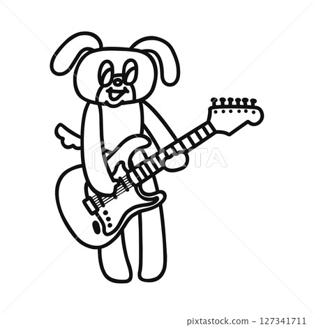 Dog playing electric guitar line drawing Dog playing electric guitar line drawing 127341711