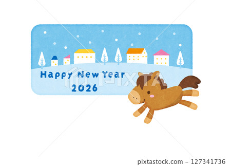 馬年可愛新年賀卡冬雪 127341736