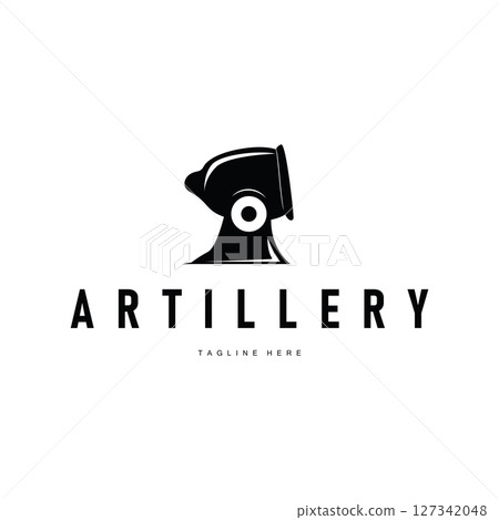 cannon logo war combat equipment or heavy army equipment with black silhouette concept vintage retro as symbol illustration template cannon logo war combat equipment or heavy army equipment with black silhouette concept vintage retro as symbol illustration template 127342048