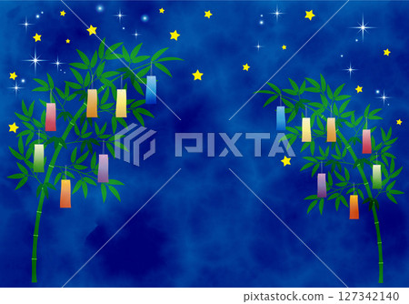 七夕夜空與竹子裝飾背景06 127342140