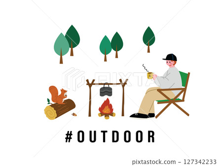 Man and squirrel enjoying camping 127342233