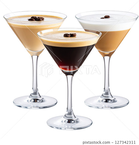 Tropical fruit cocktail drink with berries, ice, and a straw, isolated on white for a refreshing summer beverage 127342311