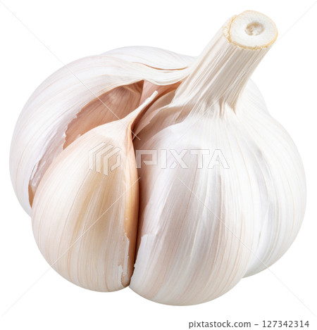 Fresh, organic garlic cloves, isolated on a white background. Fresh, organic garlic cloves, isolated on a white background. 127342314