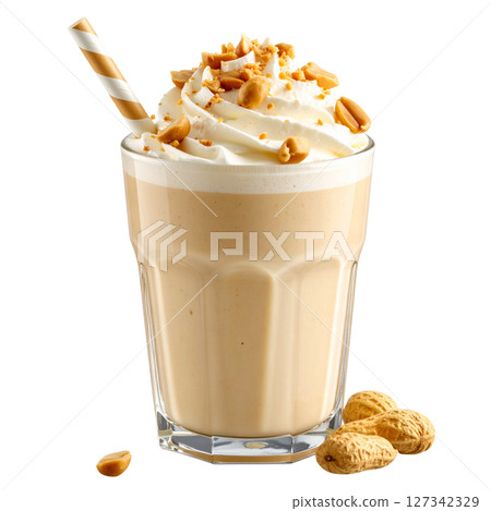 Tropical fruit cocktail drink with berries, ice, and a straw, isolated on white for a refreshing summer beverage Tropical fruit cocktail drink with berries, ice, and a straw, isolated on white for a refreshing summer beverage 127342329