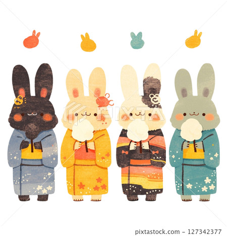 浴衣兔子站立形像素材/夏日祭品系列 127342377