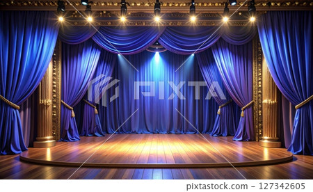 3D illustration of elegant velvet theater stage curtain backdrop in a classic design. 3D illustration of elegant velvet theater stage curtain backdrop in a classic design. 127342605