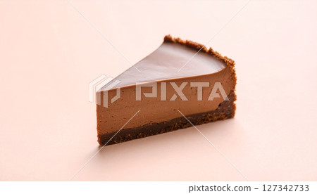 Decadent Chocolate Cheesecake Slice: A tempting slice of rich chocolate cheesecake, showcasing a smooth chocolate filling and a delicious crust.  A culinary delight perfect for dessert enthusiasts 127342733
