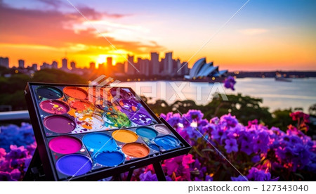 Colorful palette with sunset in the city Colorful palette with sunset in the city 127343040