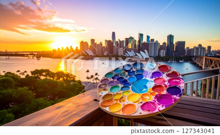 Colorful palette with sunset in the city Colorful palette with sunset in the city 127343041