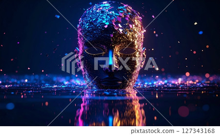 City fountain glowing under a starry night sky with a winter fantasy design City fountain glowing under a starry night sky with a winter fantasy design 127343168
