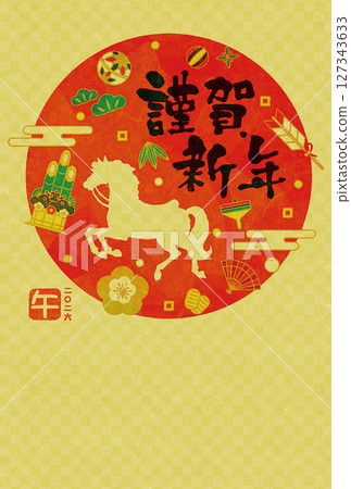 Year of the Horse Japanese style New Year's card illustration Year of the Horse Japanese style New Year's card illustration 127343633