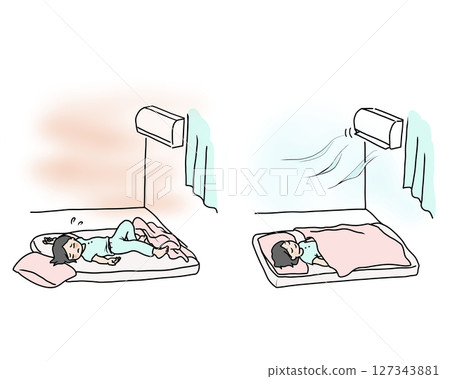 A girl who can't sleep well in the heat and a girl who sleeps with the air conditioner on A girl who can't sleep well in the heat and a girl who sleeps with the air conditioner on 127343881