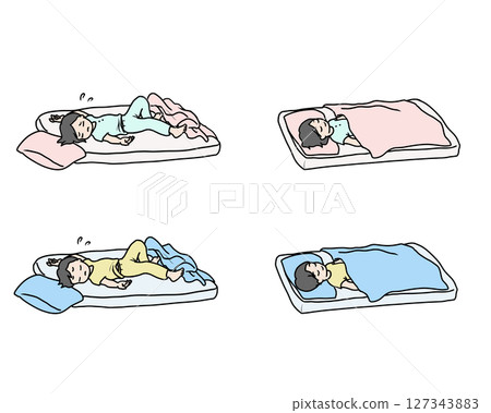 Boy and girl sleeping on futon 127343883