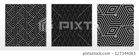 Geometric set of seamless black and gray patterns. Simple vector graphics Geometric set of seamless black and gray patterns. Simple vector graphics 127344063