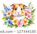 Cute watercolor animal series: Hamster surrounded by flowers 127344185