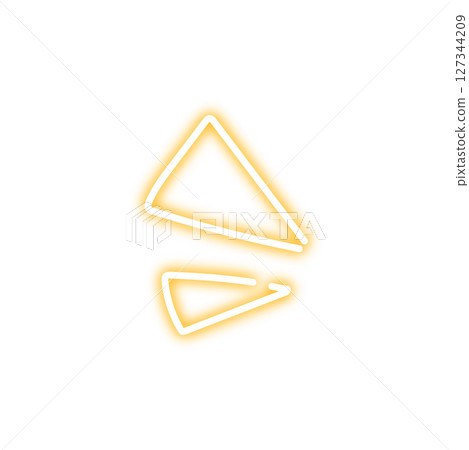 Neon-style handwritten triangle icon – Yellow glowing design representing discovery and inspiration 127344209