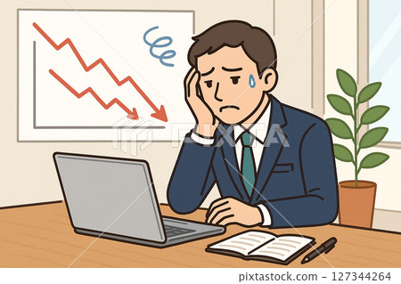 Businessman shocked by a falling graph Businessman shocked by a falling graph 127344264